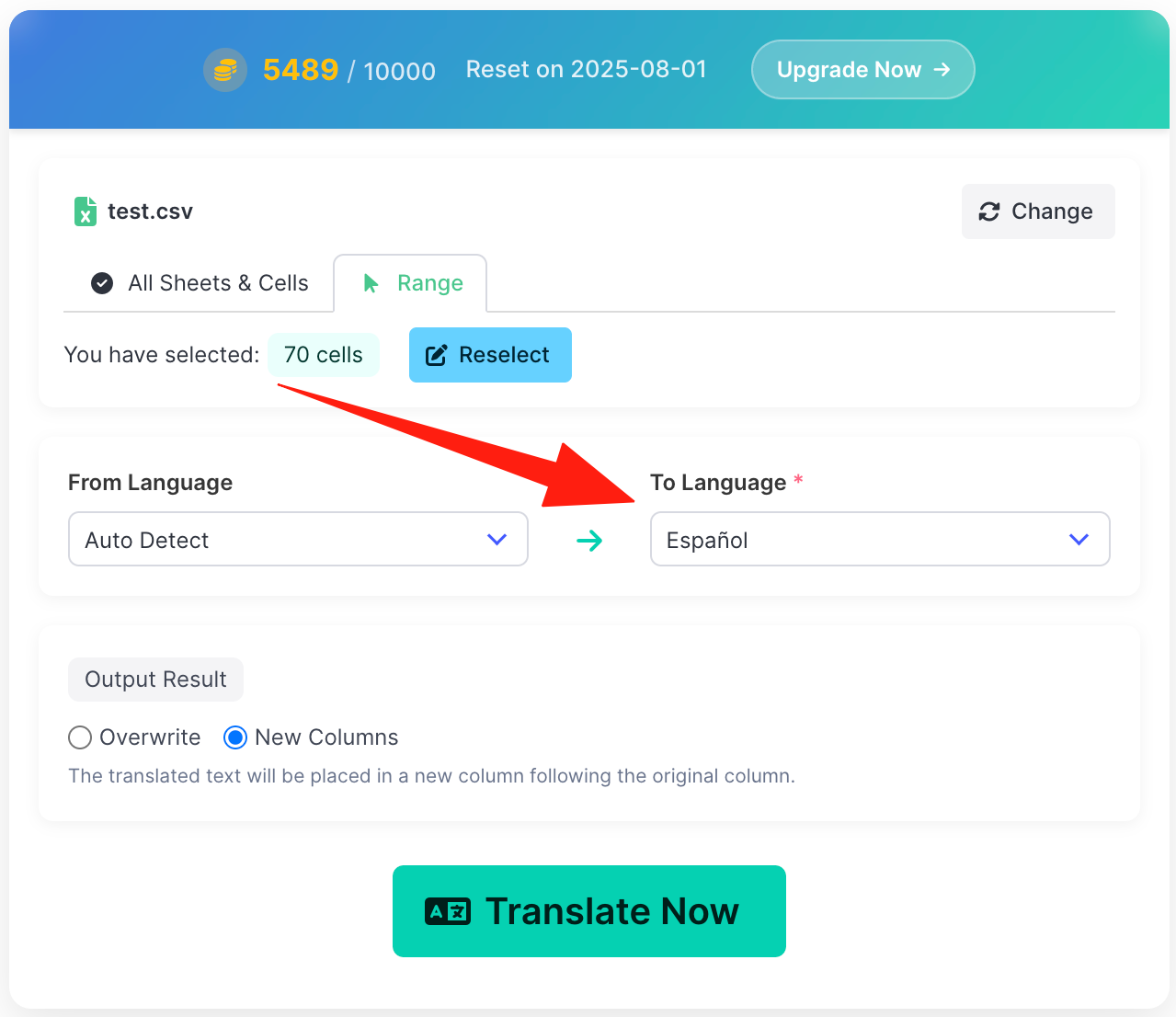 Selecting target language